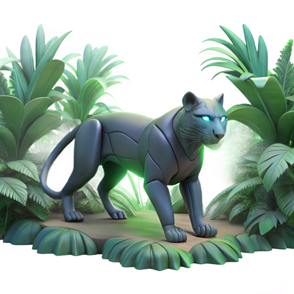 Robotic Panther in Lush Tropical Jungle Setting png