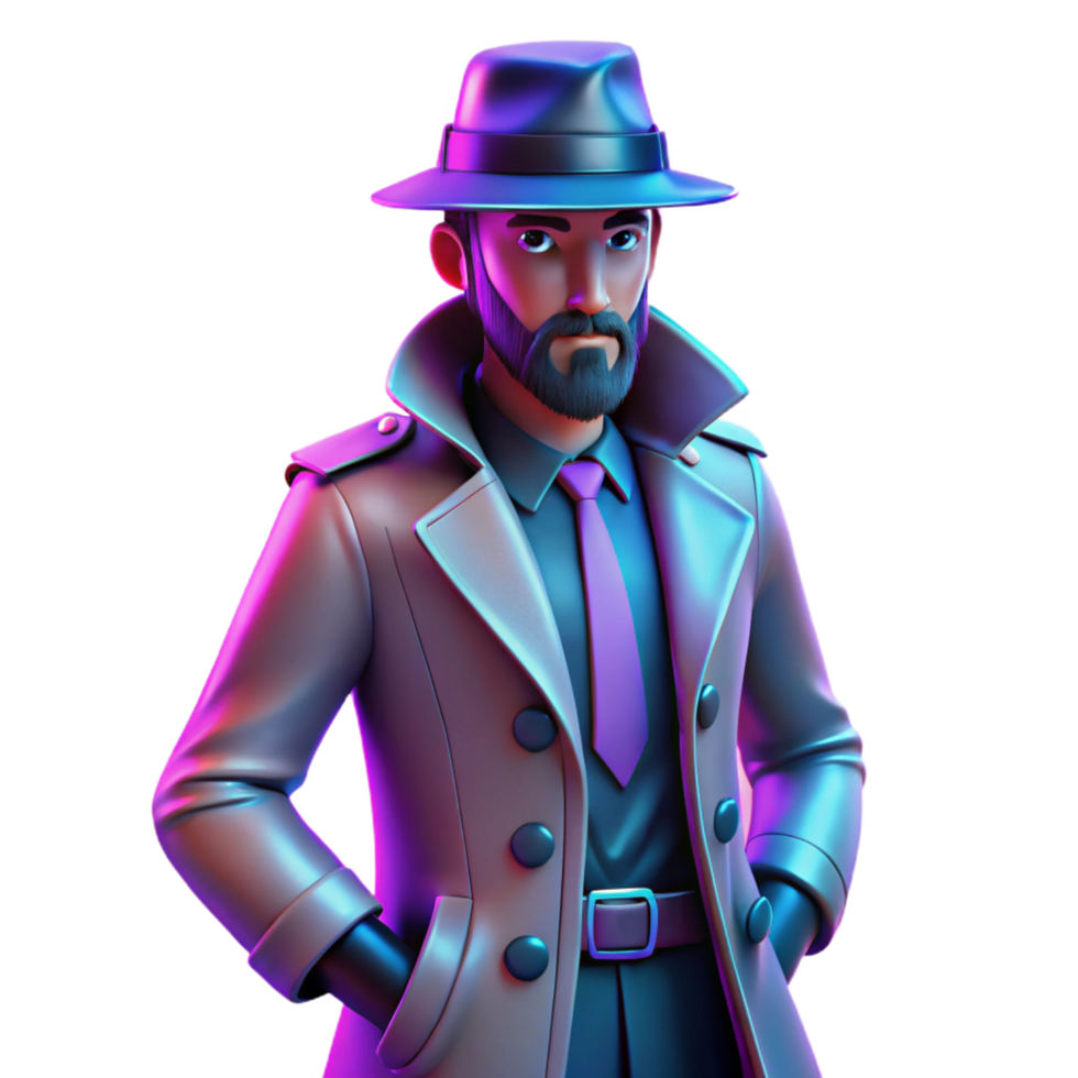 3D Render of a Sleek Detective in a Trench Coat png