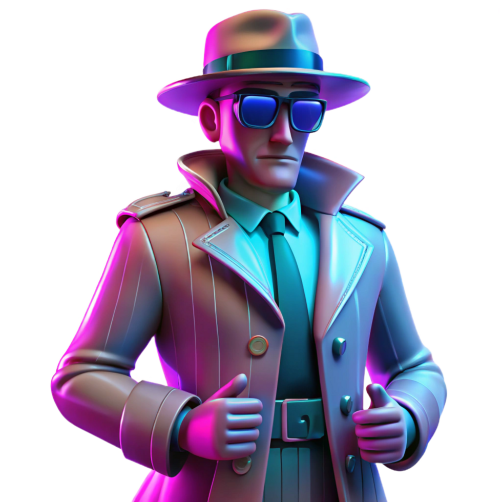 Sleuth in the Neon City A 3D Animated Detective png
