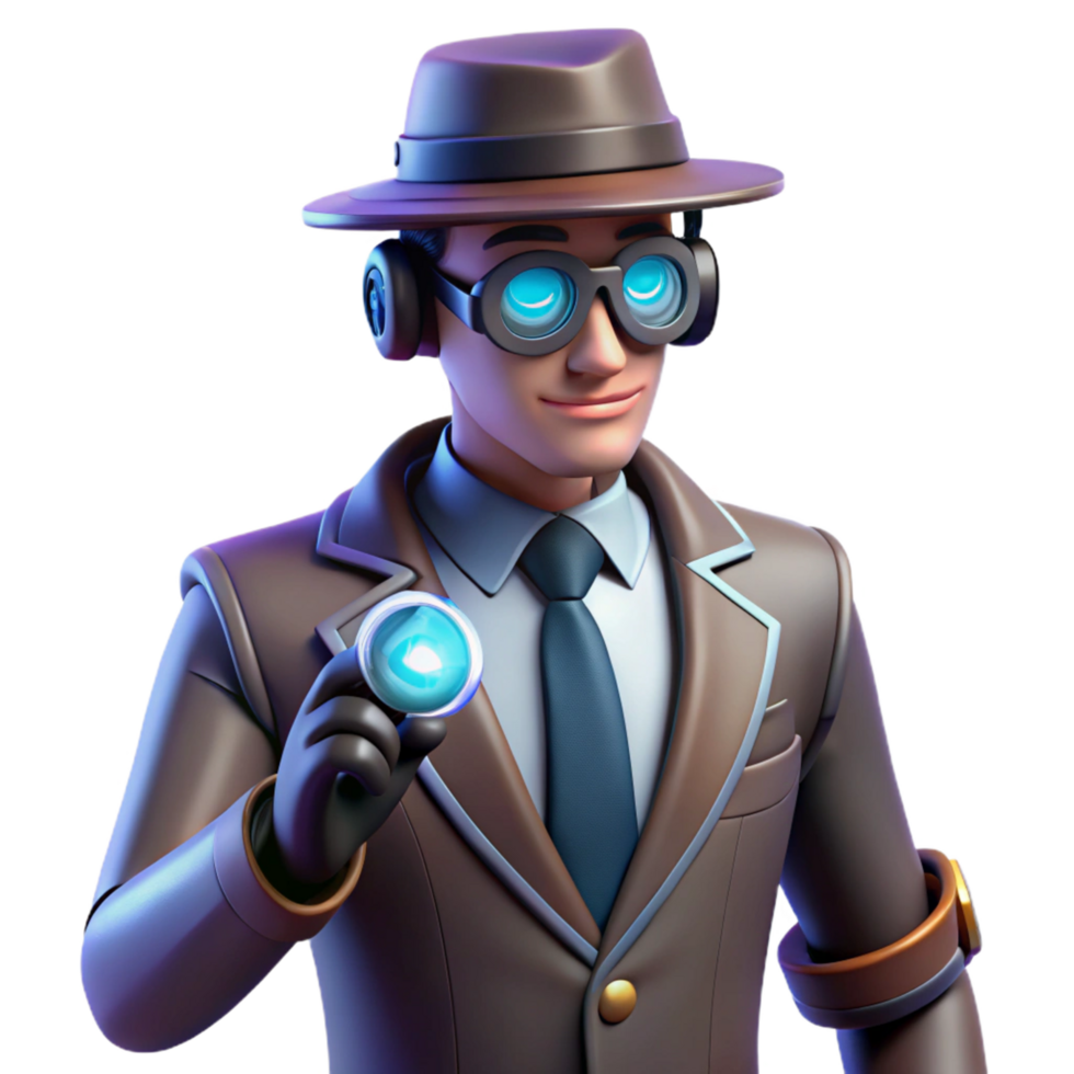 The Enigmatic Investigator Unveiling Secrets with Futuristic Gadgets png