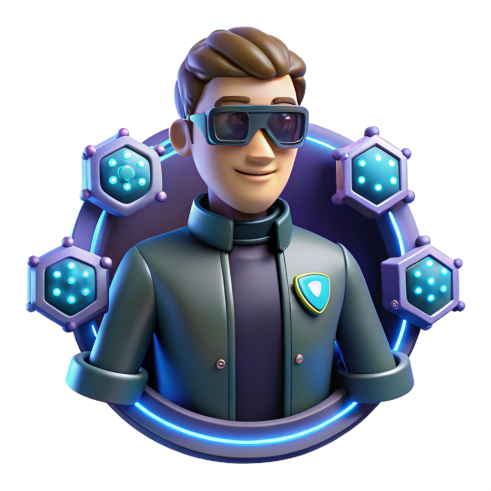 Futuristic Tech Avatar 3D Render of a Cyberpunk Style Character png