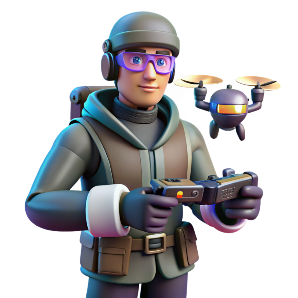 Drone Controller Futuristic Soldier 3D Render png