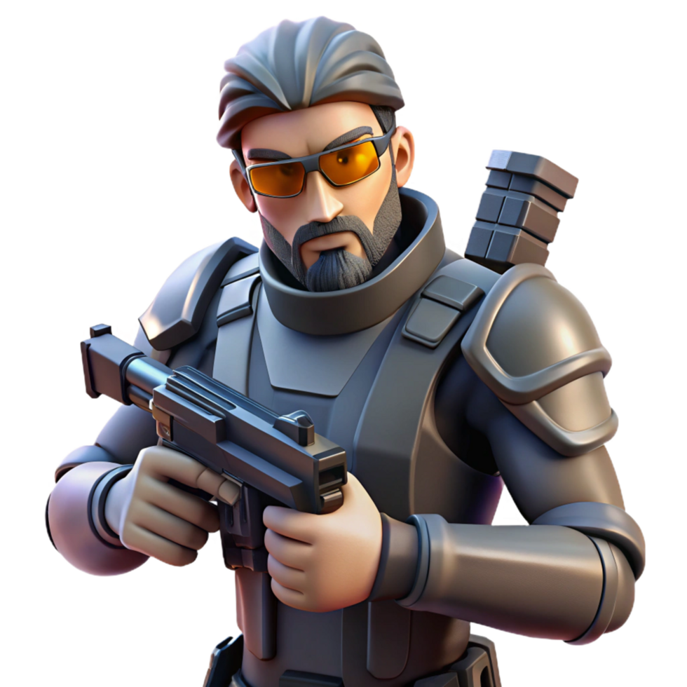 Tactical Ops 3D Render of Armored Soldier with Submachine Gun png