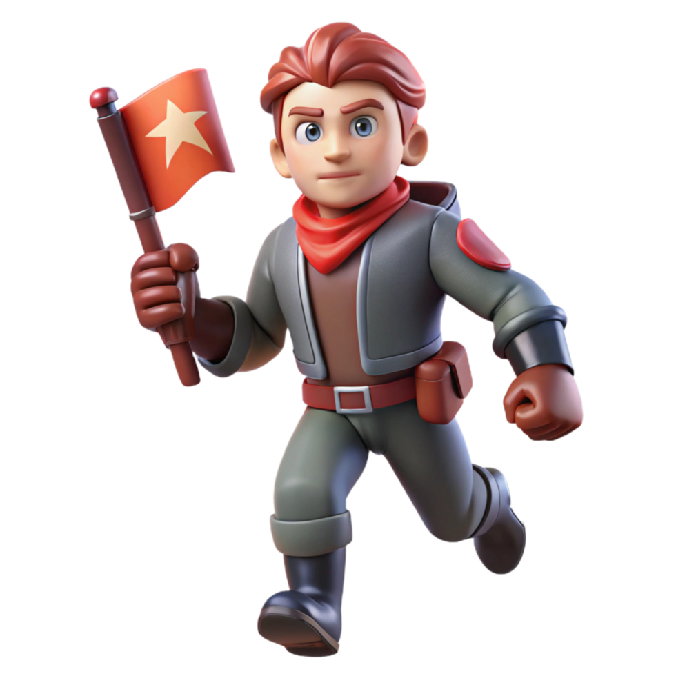3D Render of Adventurous Boy Running with Star Flag png