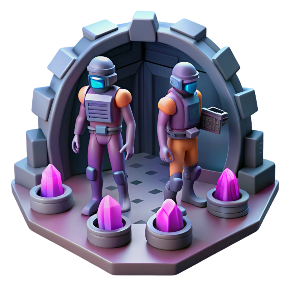 Astronauts Exploring Ancient Crystalline Chamber png