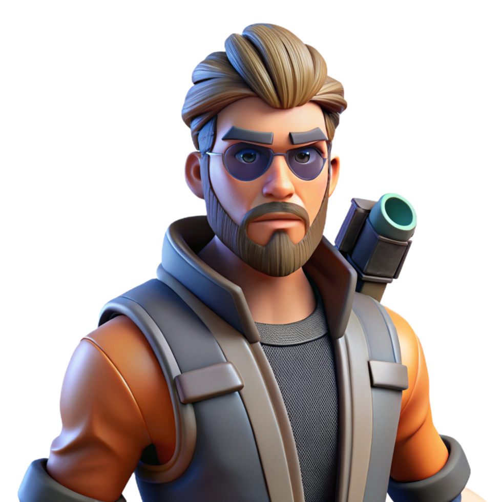 Stylized 3D Character Adventurer with Backpack and Sunglasses png