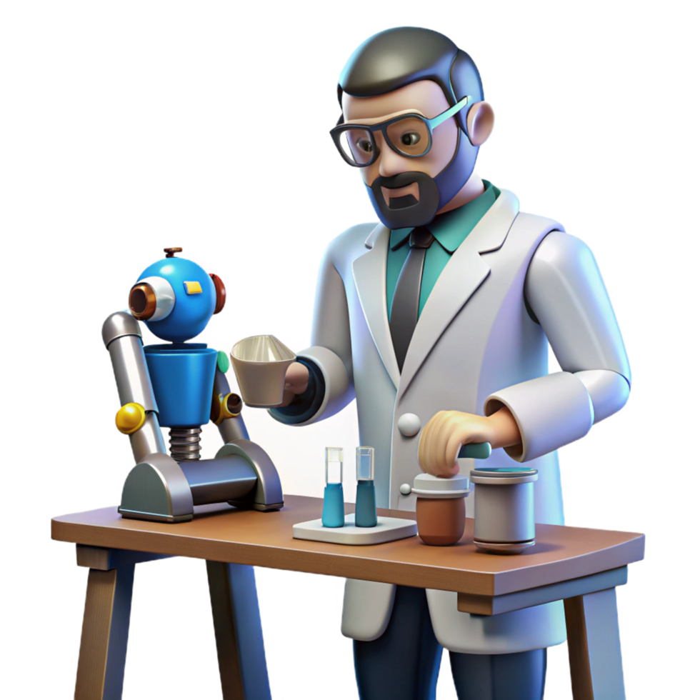 Scientist and Robot Conducting a Laboratory Experiment png