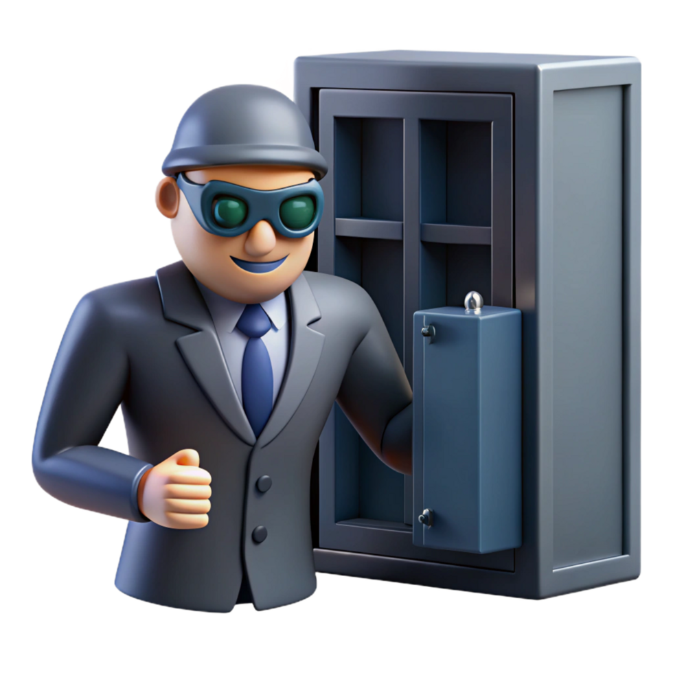 Secretive Agent and a Secure Cabinet A 3D Render png