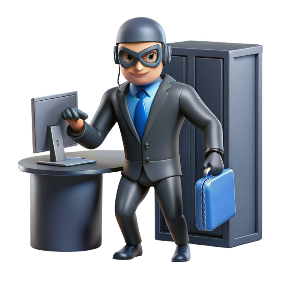 Cybersecurity Threat Hacker in Suit Stealing Data png