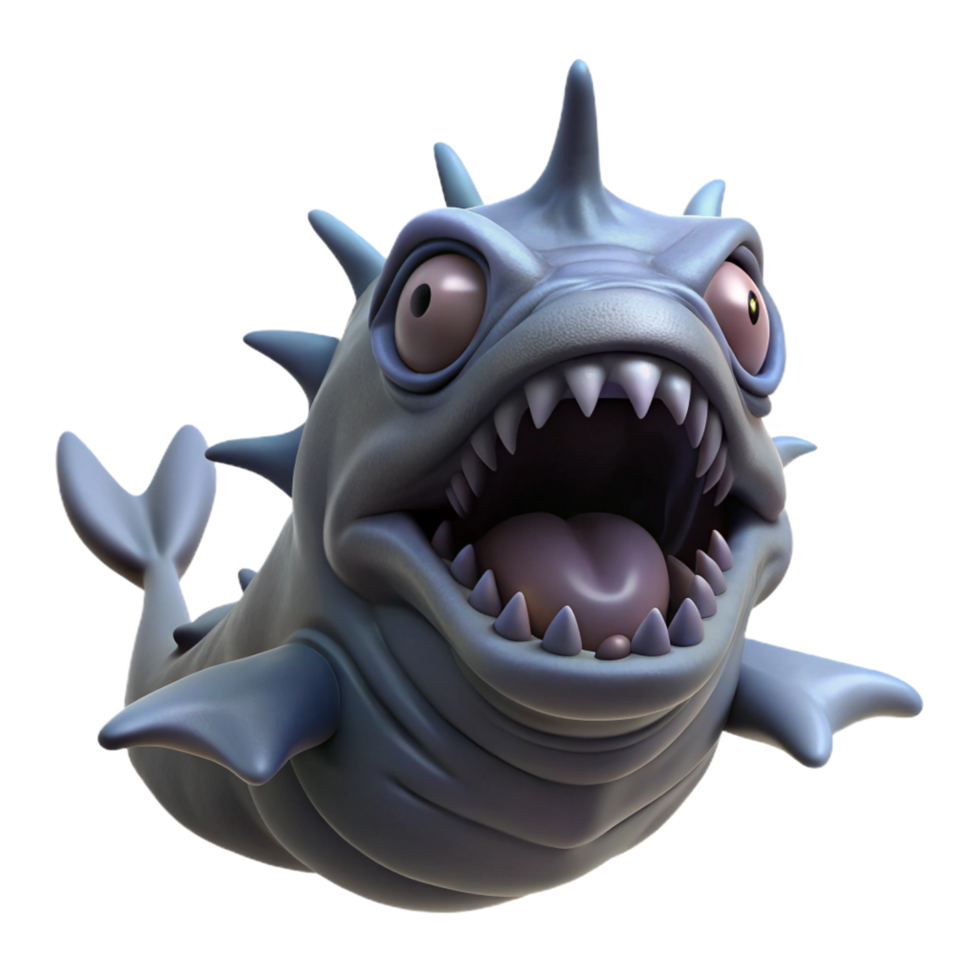 Cartoon Sea Monster with Spikes and Sharp Teeth png