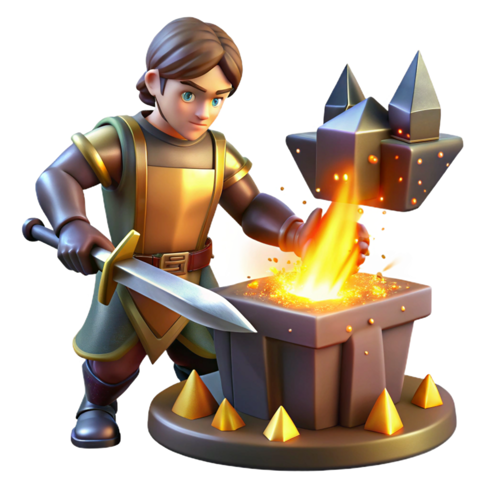 Fantasy Blacksmith Forging Magical Items in a Medieval World png