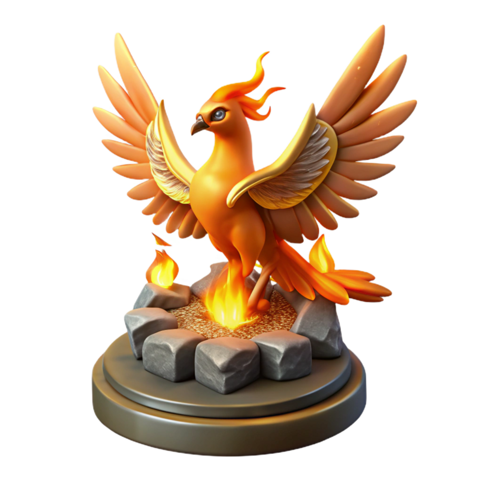 Mythical Firebird Figurine 3D Render of a Legendary Creature png