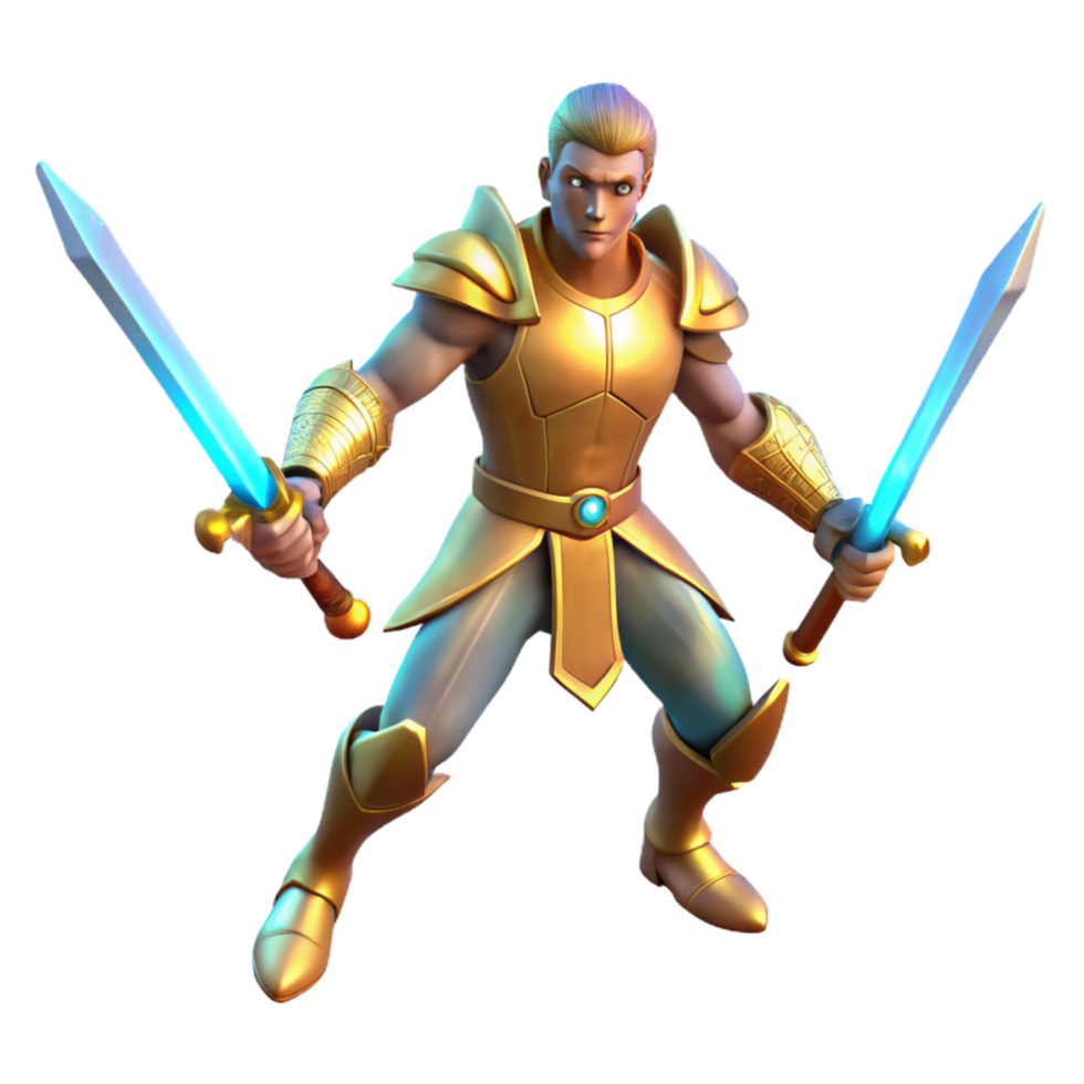 Golden Warrior Dual Swords, Fantasy Art, 3D Render png