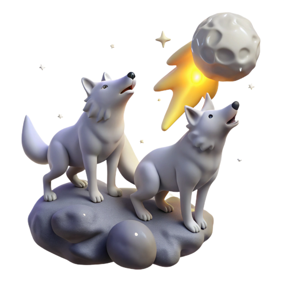 Wolves Comet Night Sky 3D Render png