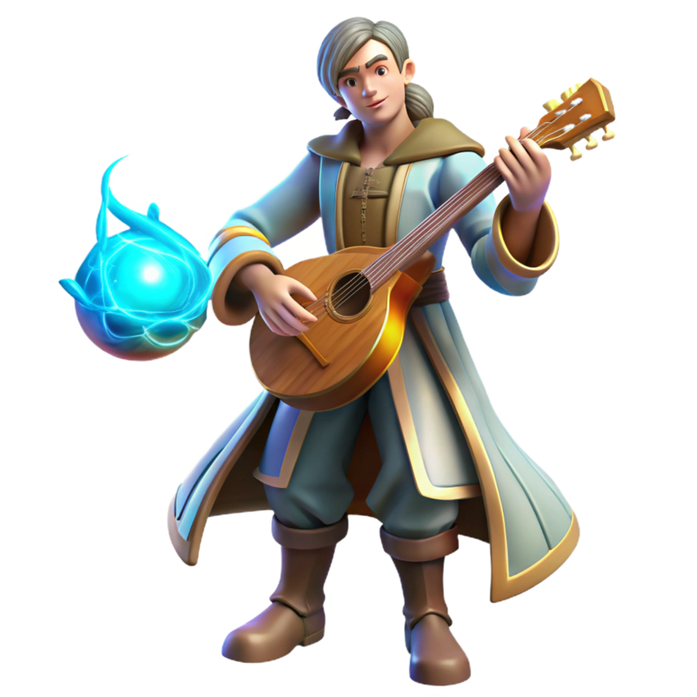 Fantasy Mage Musician 3D Render of a Magical Lute Player png