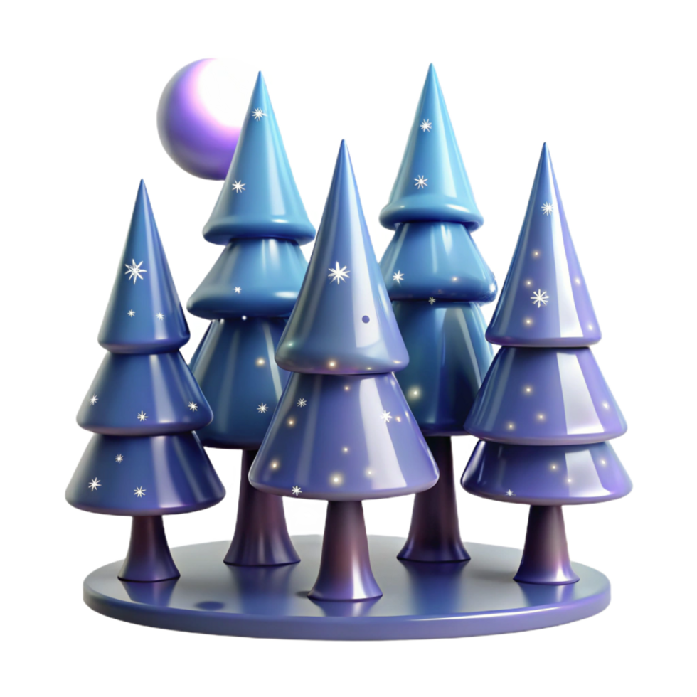 Enchanted Night Forest 3D Render png