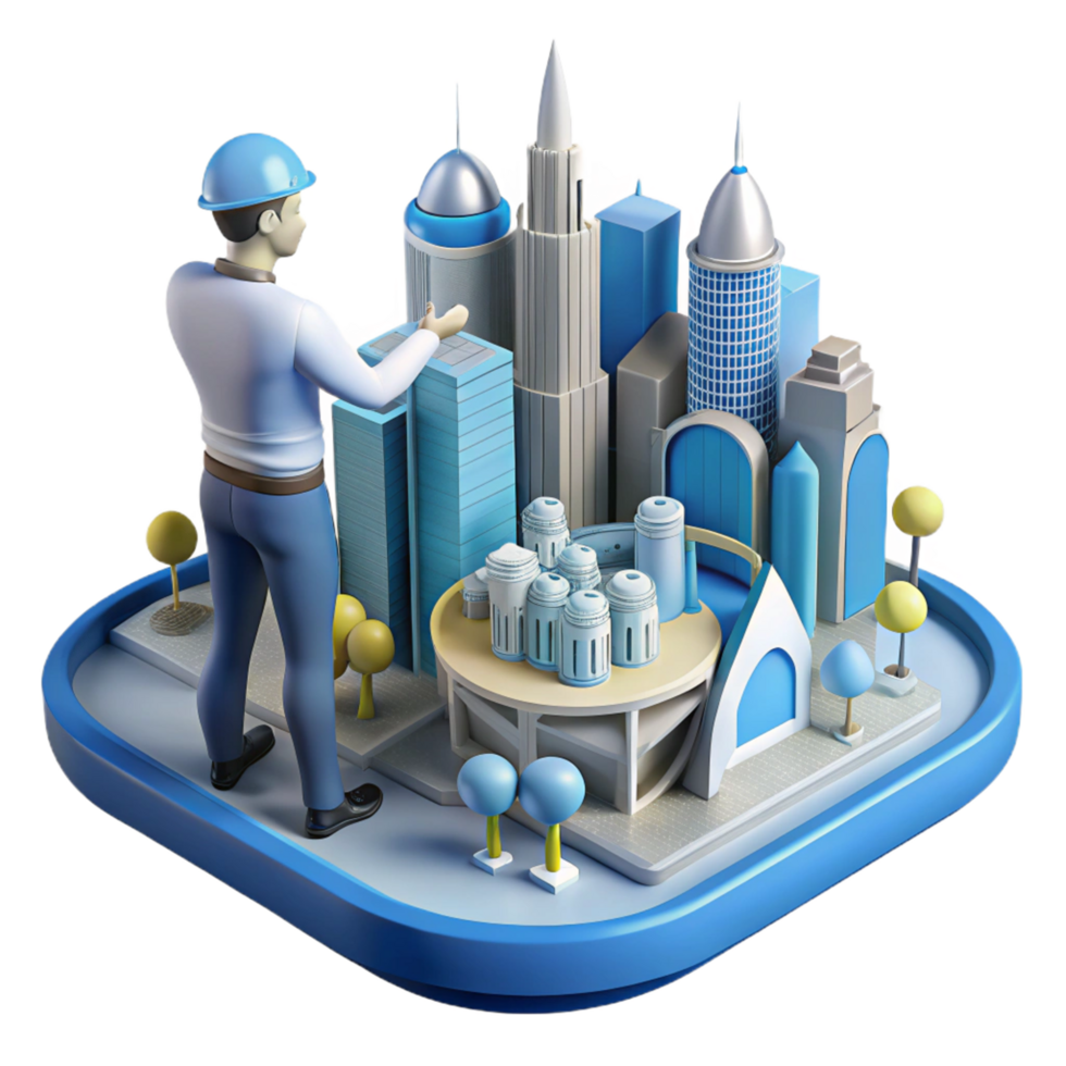 Urban Development Architect Reviewing Modern Cityscape Model png
