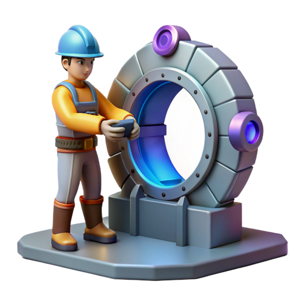 Worker Using Futuristic Portal Technology png