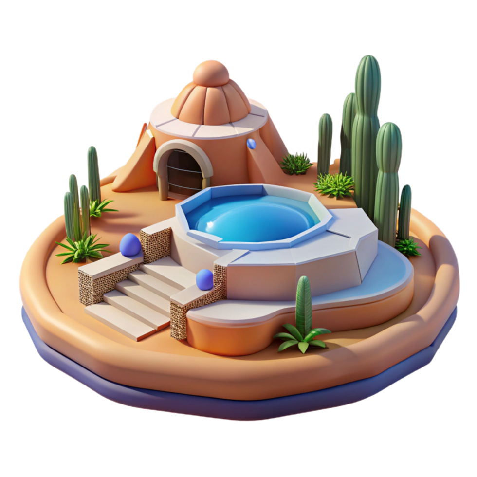 Desert Oasis Pool 3D Render of a Relaxing Retreat png