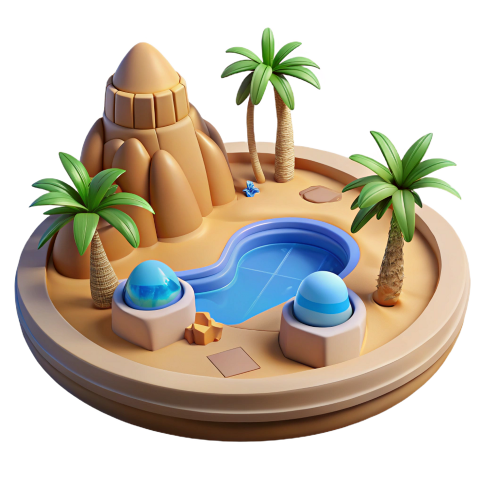 Oasis Pool Paradise 3D Render of Desert Island with Palm Trees and Pool png