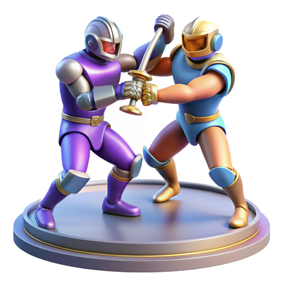 Futuristic Robot Duel Sword Fight on Elevated Platform png