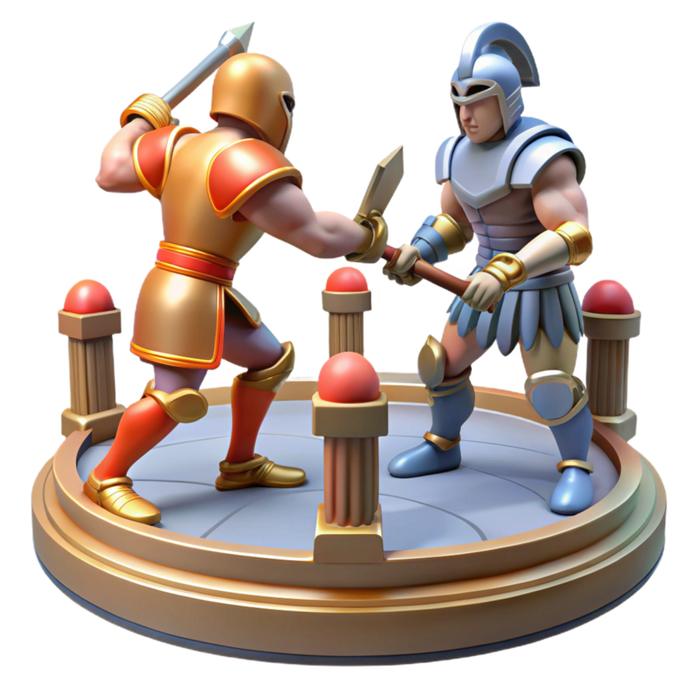 Epic 3D Render of Two Warriors Clashing in an Ancient Arena png