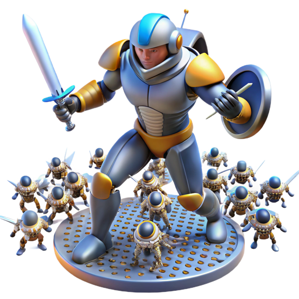 Giant Robot Warrior Battles Tiny Soldiers Epic 3D Game Art png