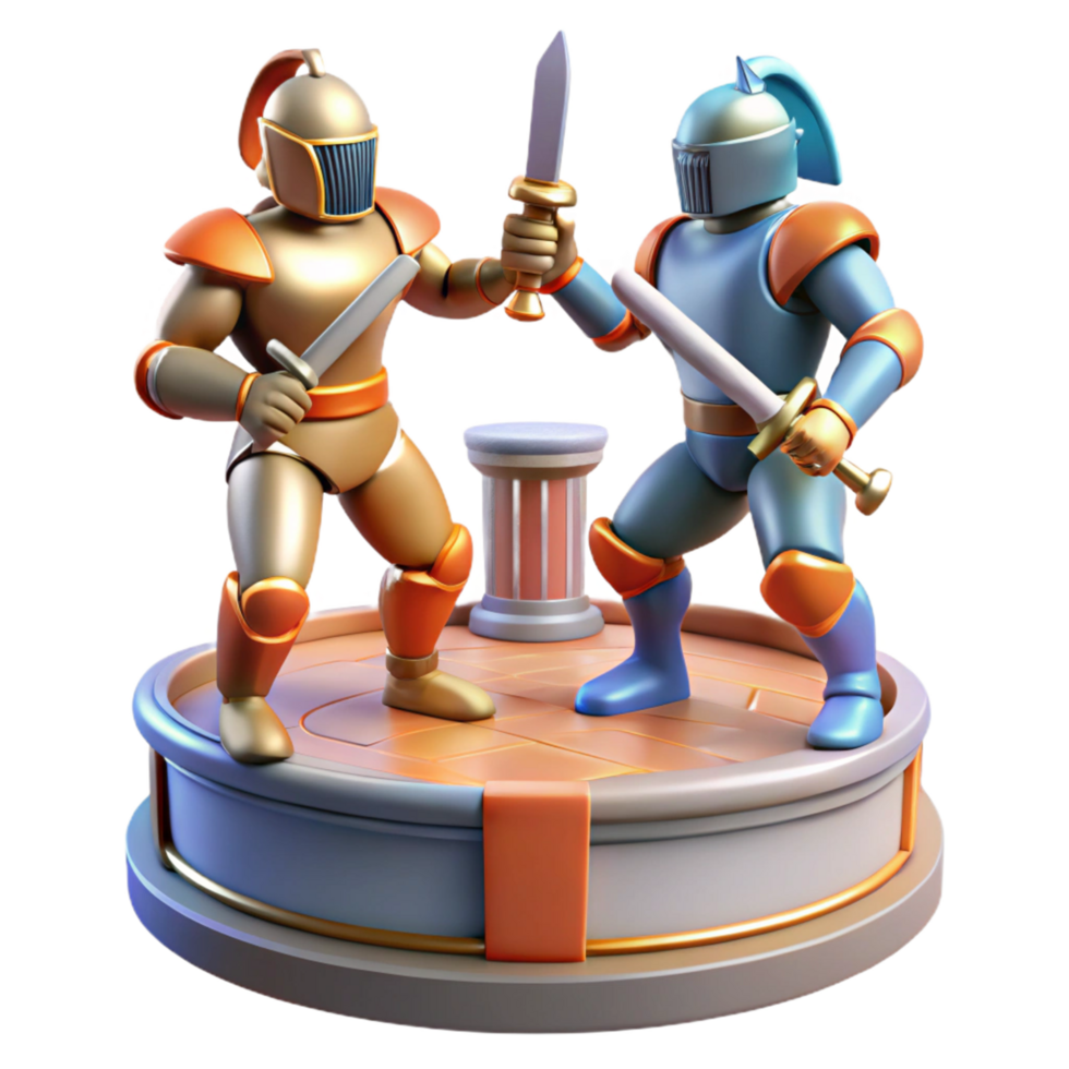 Dueling Knights 3D Render of a Classic Combat Scene png