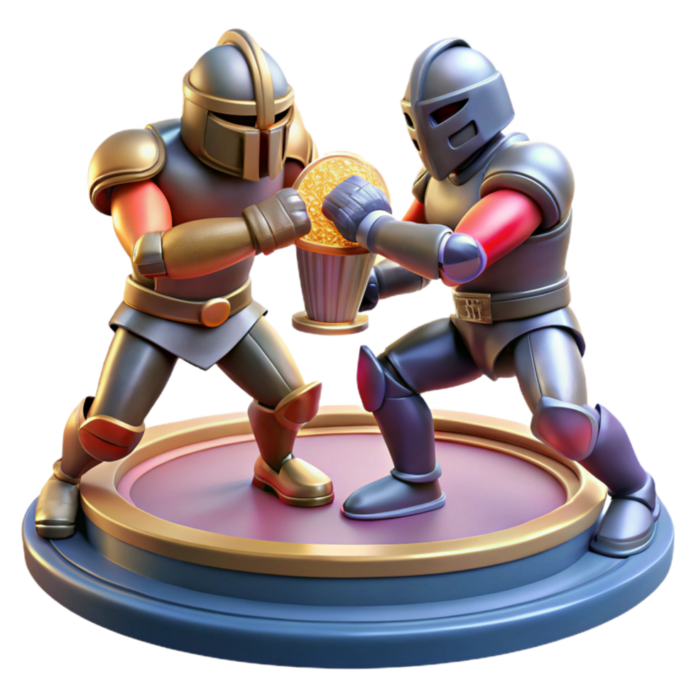 Rival Knights Vie for Golden Trophy 3D Render of Epic Tournament png