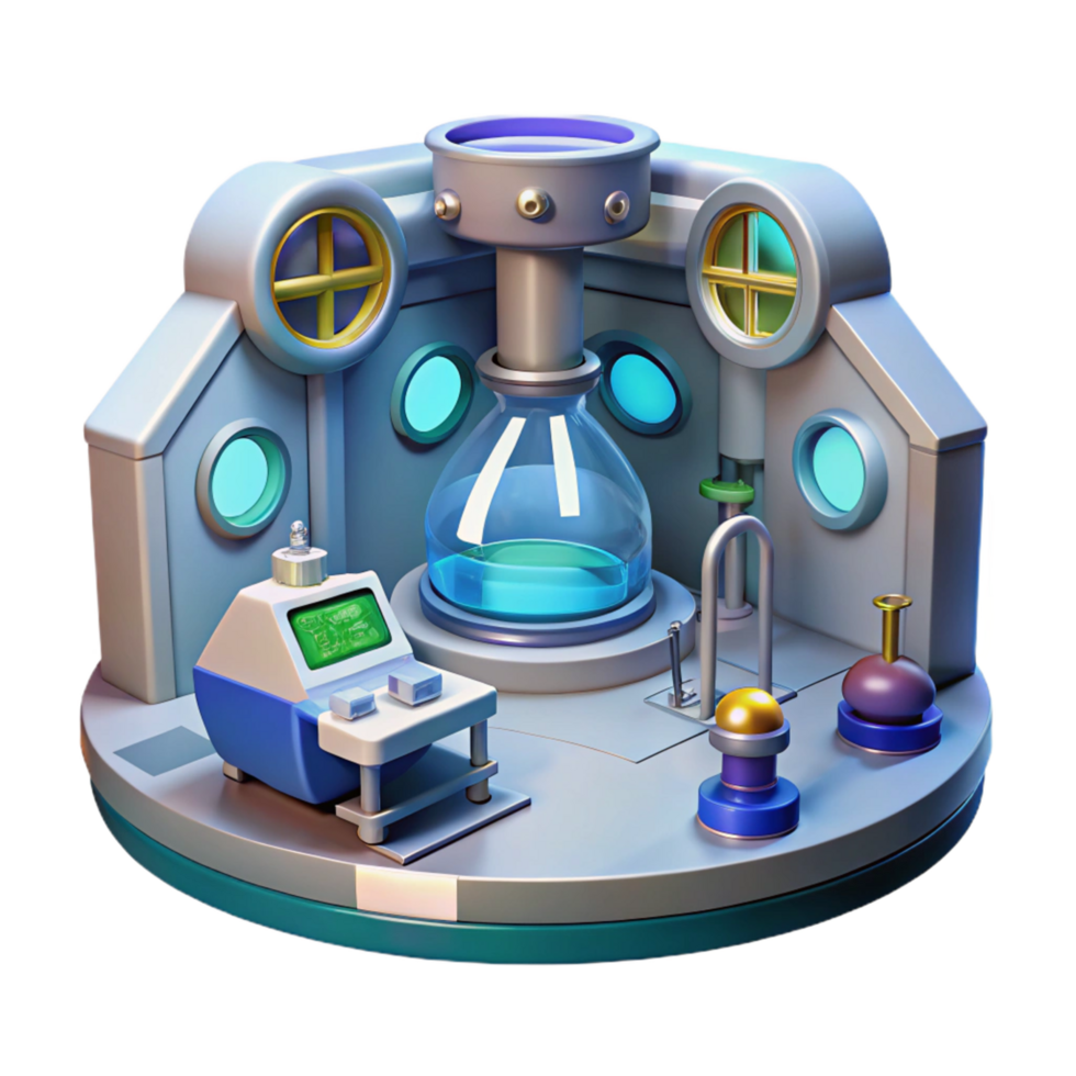 3D Render of a Futuristic Laboratory Setting with Glassware and Equipment png