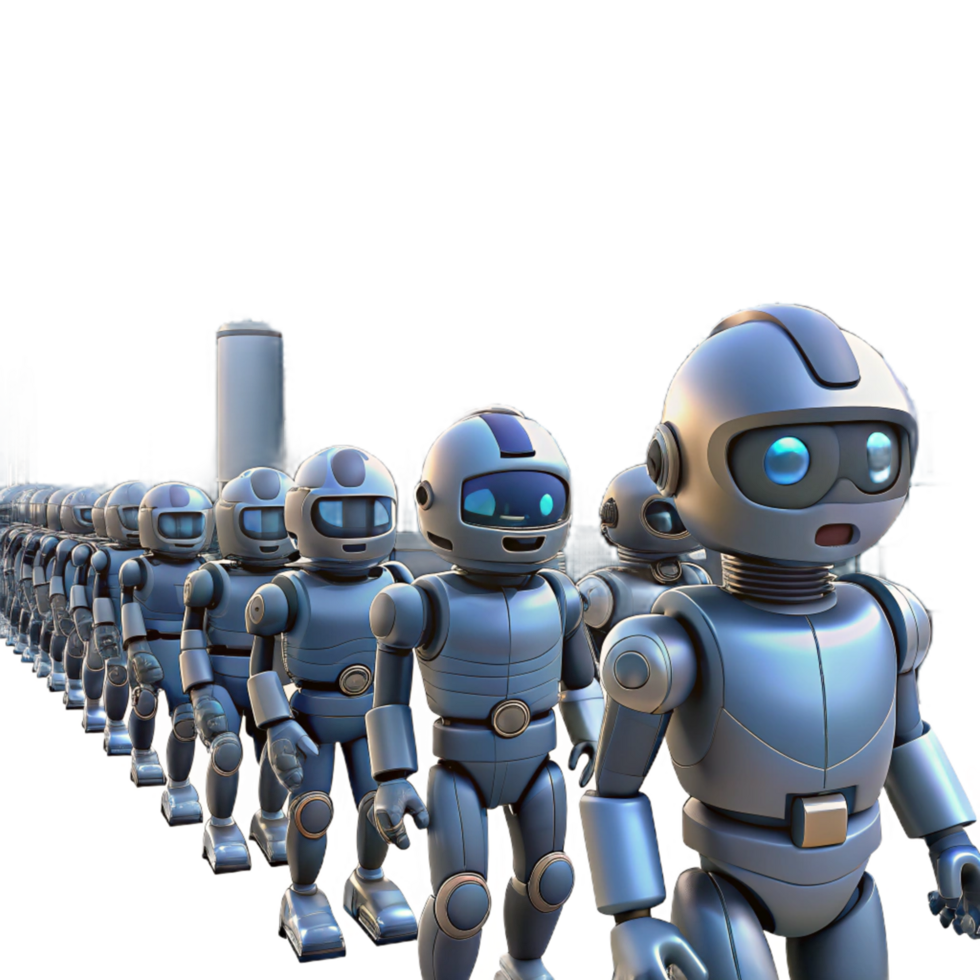 A Line of Robots Walking Towards a Factory png