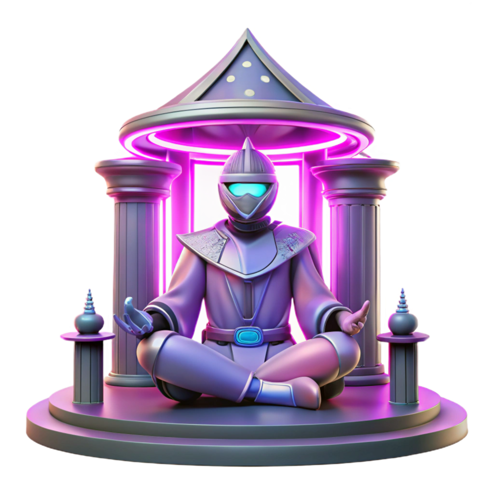 Cybernetic Monk in Futuristic Shrine 3D Render png