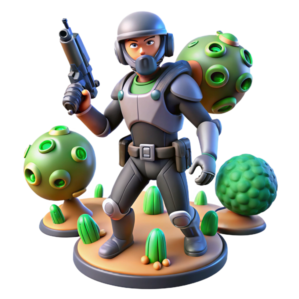 3D Render of Futuristic Soldier in Alien Landscape png