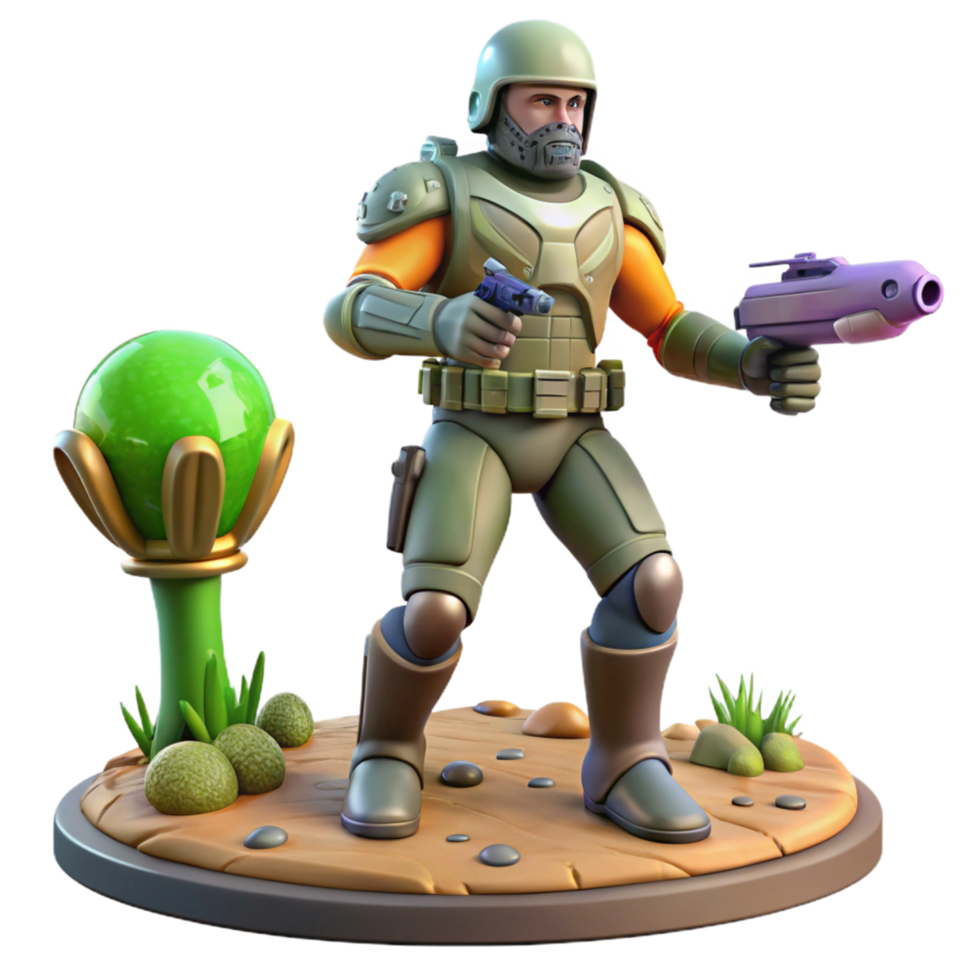 Sci Fi Soldier in Alien Landscape 3D Render png