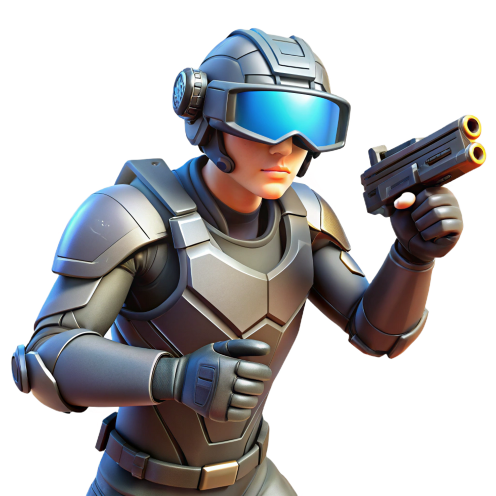 Futuristic Soldier in Combat Gear with Dual Barreled Weapon png