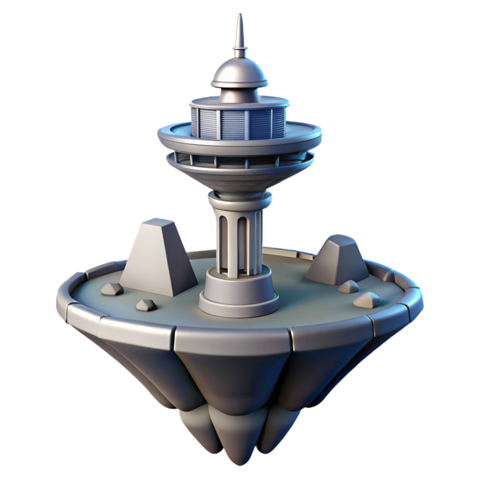 Futuristic Space Tower on Floating Island 3D Render png