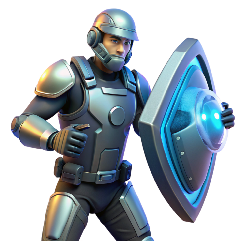 Futuristic Soldier with Advanced Shield A 3D Render png