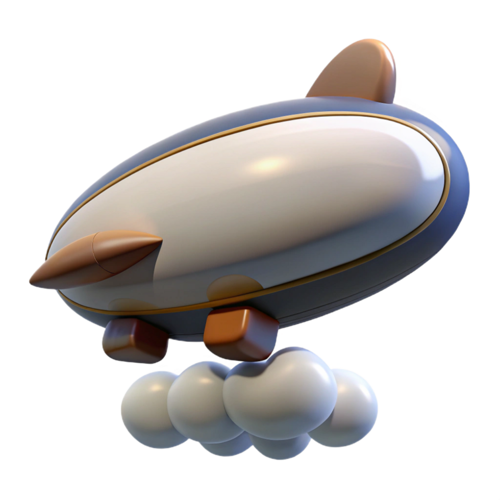 Cartoon Airship Soaring Through Clouds 3D Render png