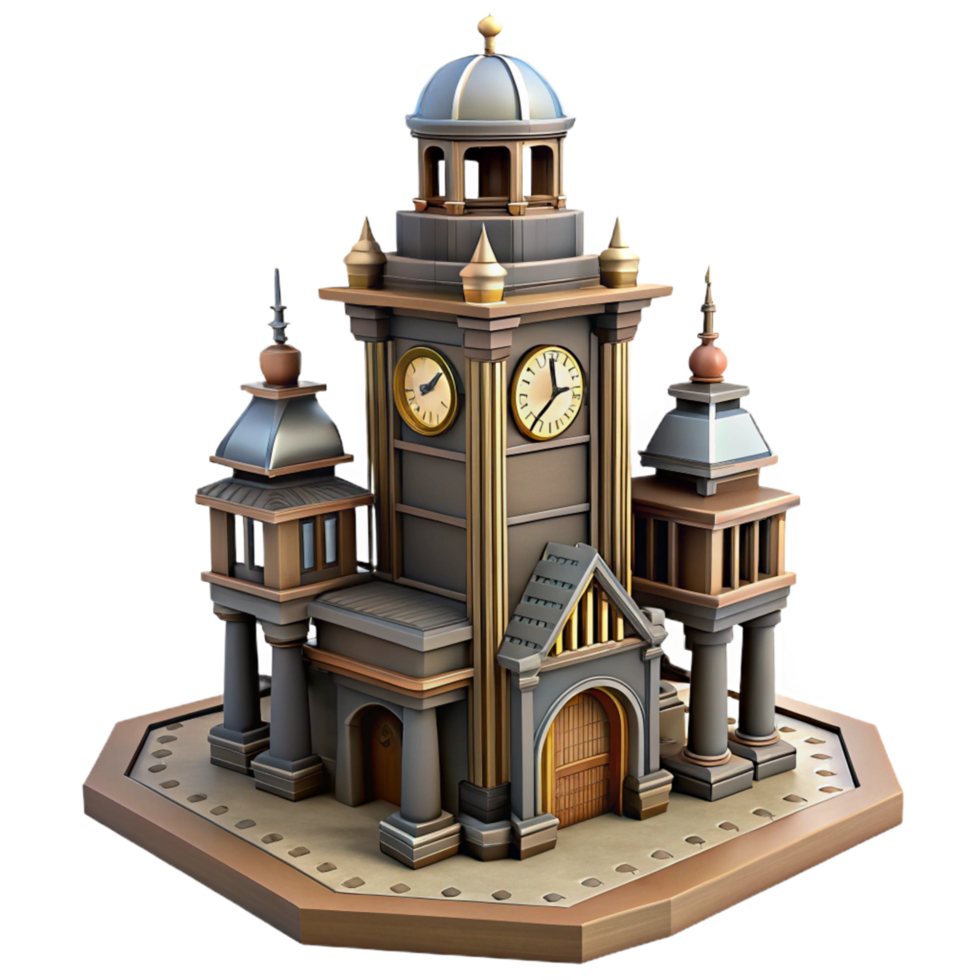 Stylized Clock Tower 3D Model Architectural Design with Classic Elements png