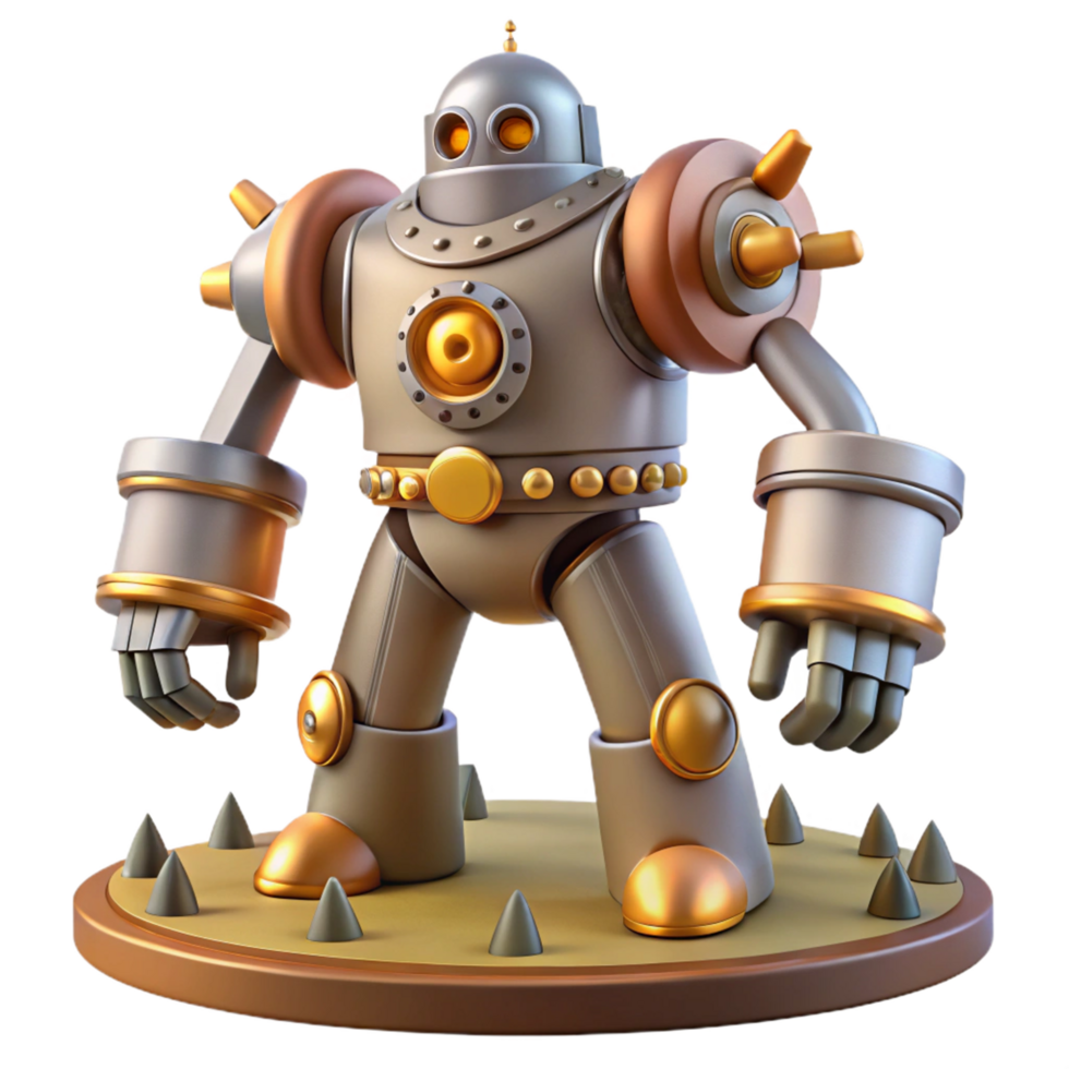 Mighty Metal Robot 3D Render of a Powerful, Gold Accented Automaton png
