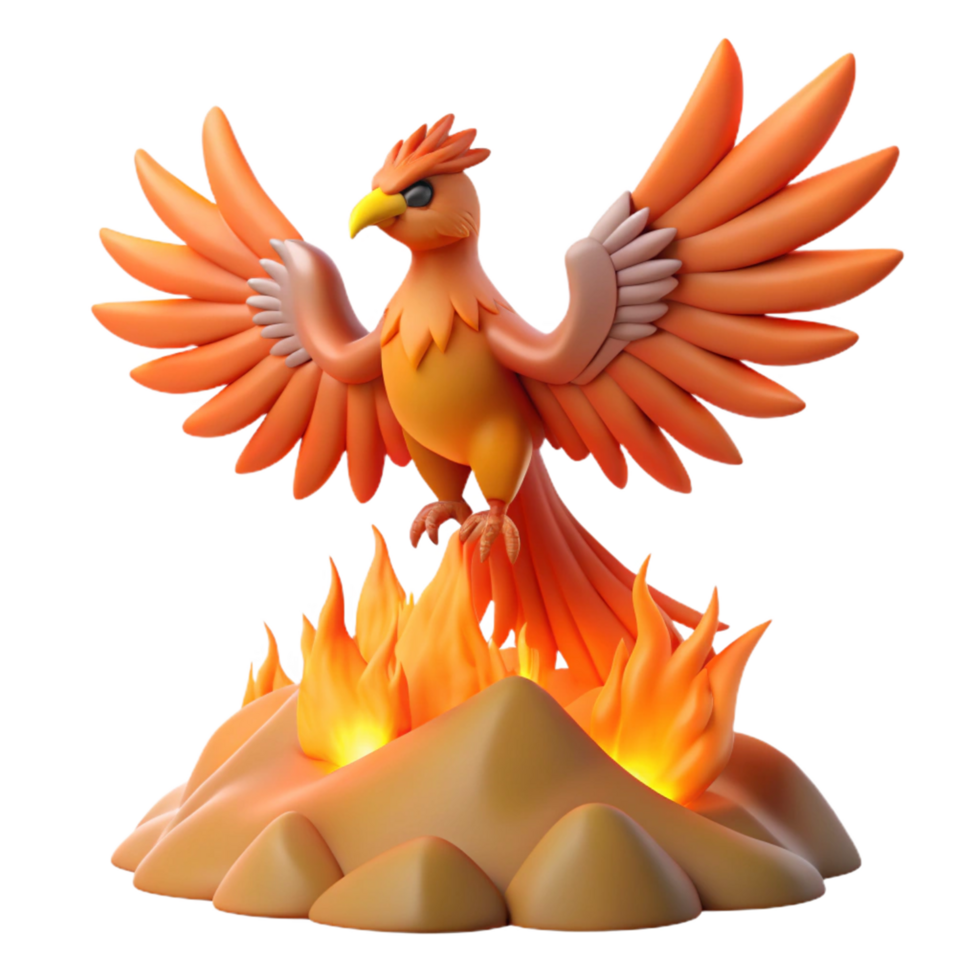 Mythical Firebird Emerging from Flames 3D Render png