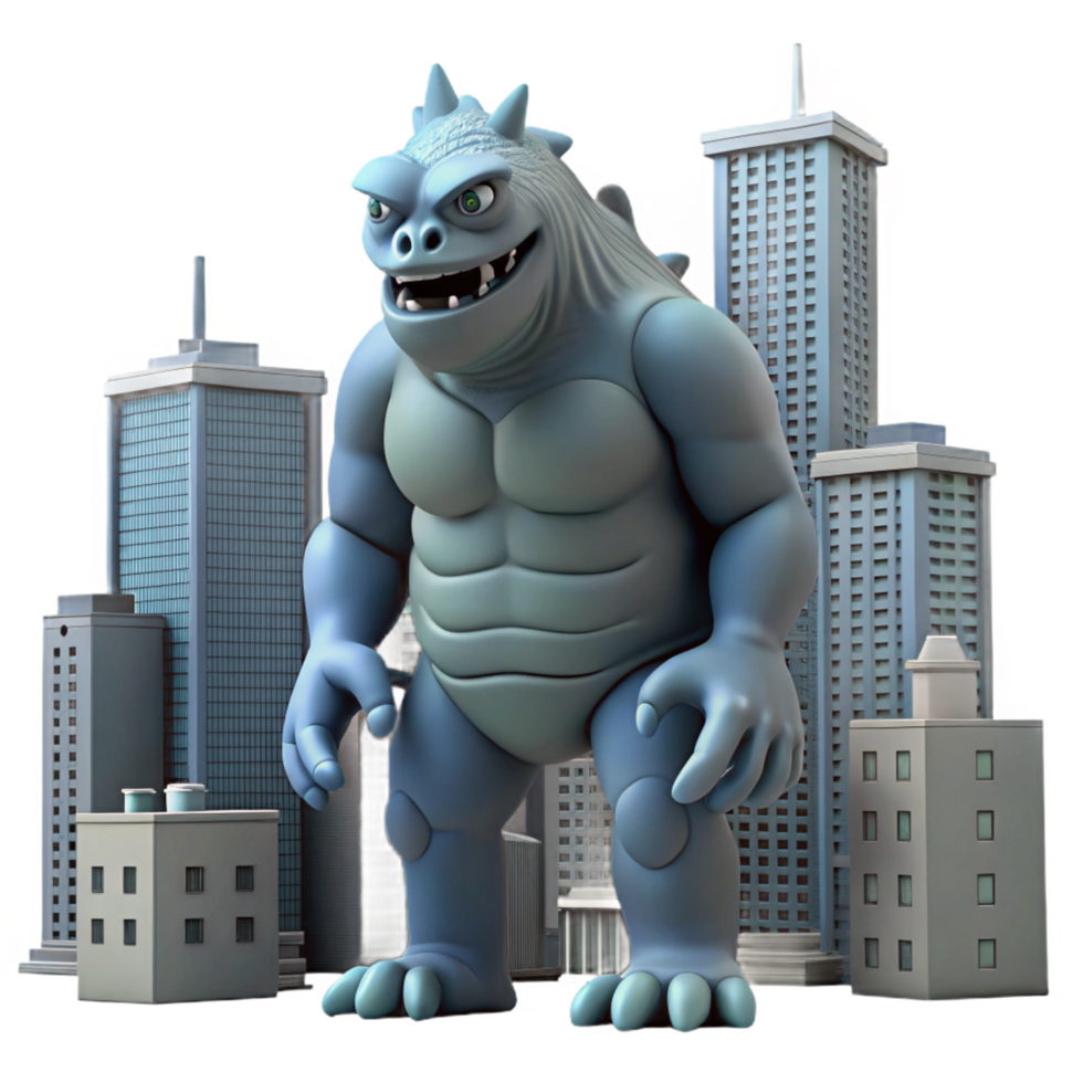 Giant Monster Rampaging Through Cityscape 3D Render png