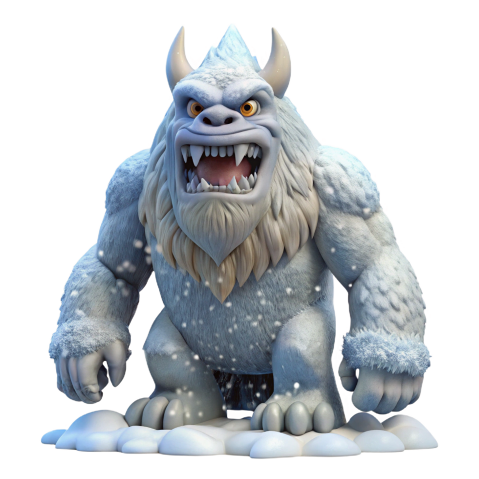 Angry Yeti 3D Render Winter Creature in Snowy Scene png