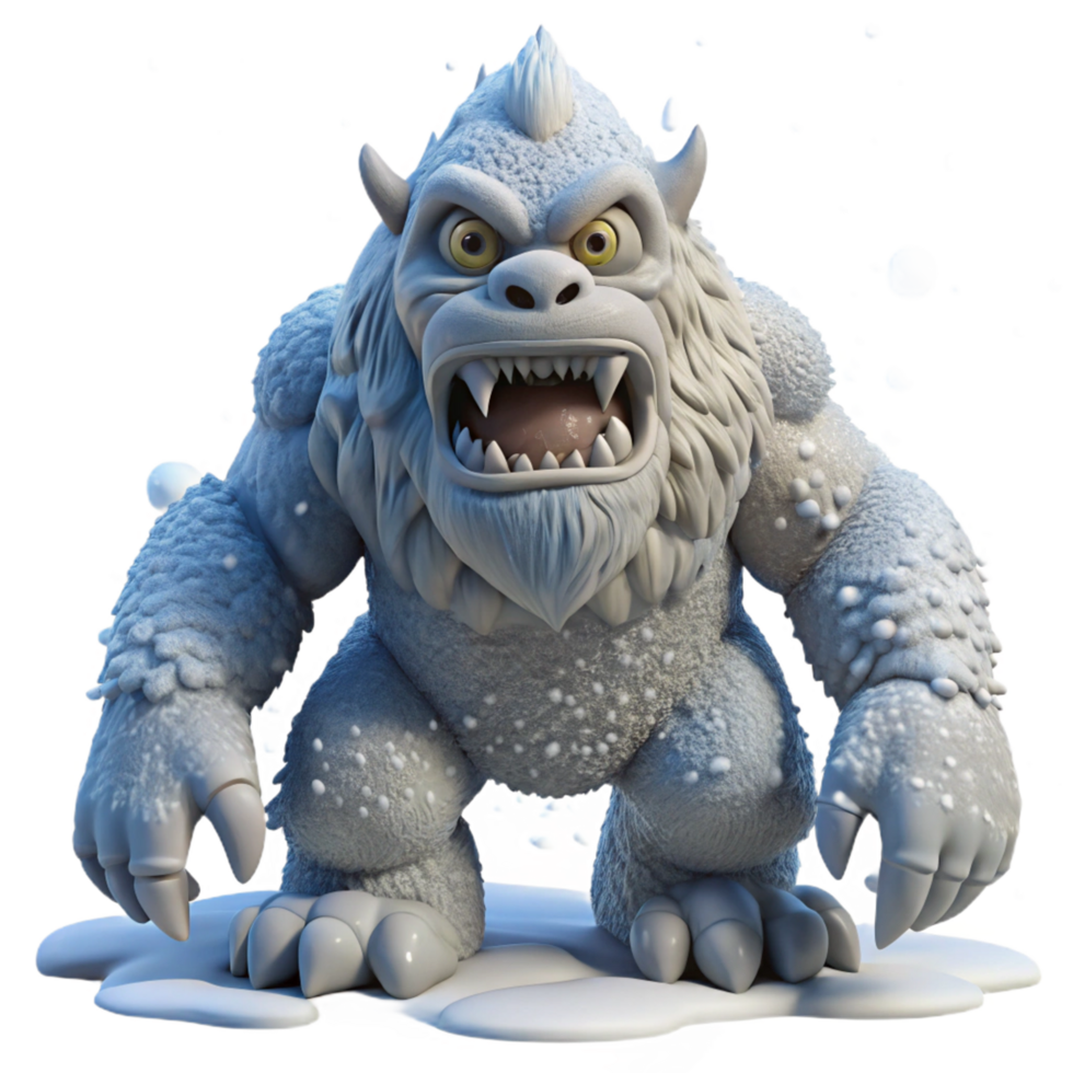 Ferocious Yeti in Snowy Landscape 3D Render of a Mythical Creature png