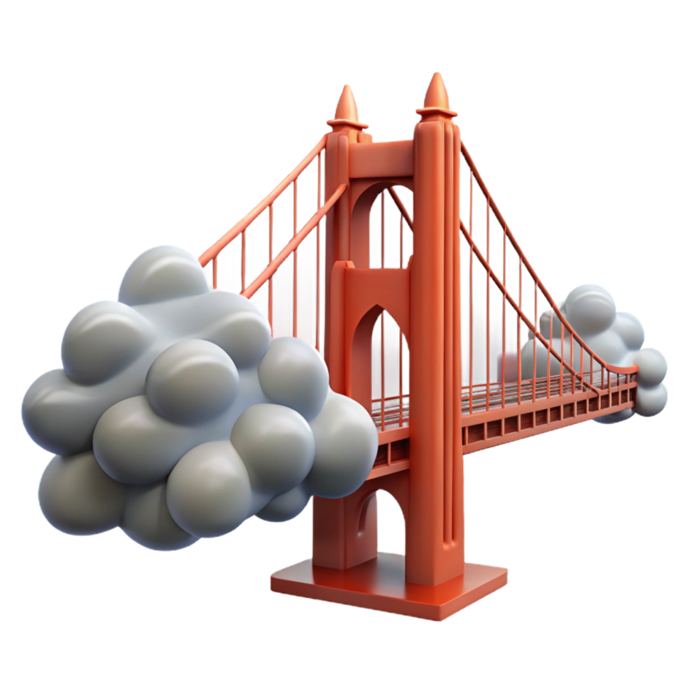 Suspension Bridge in Clouds 3D Render of Iconic Structure png