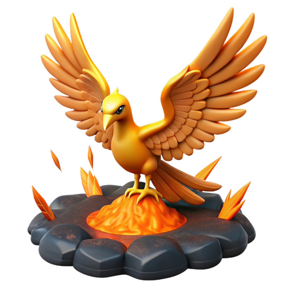 Golden Bird of Fire 3D Render png