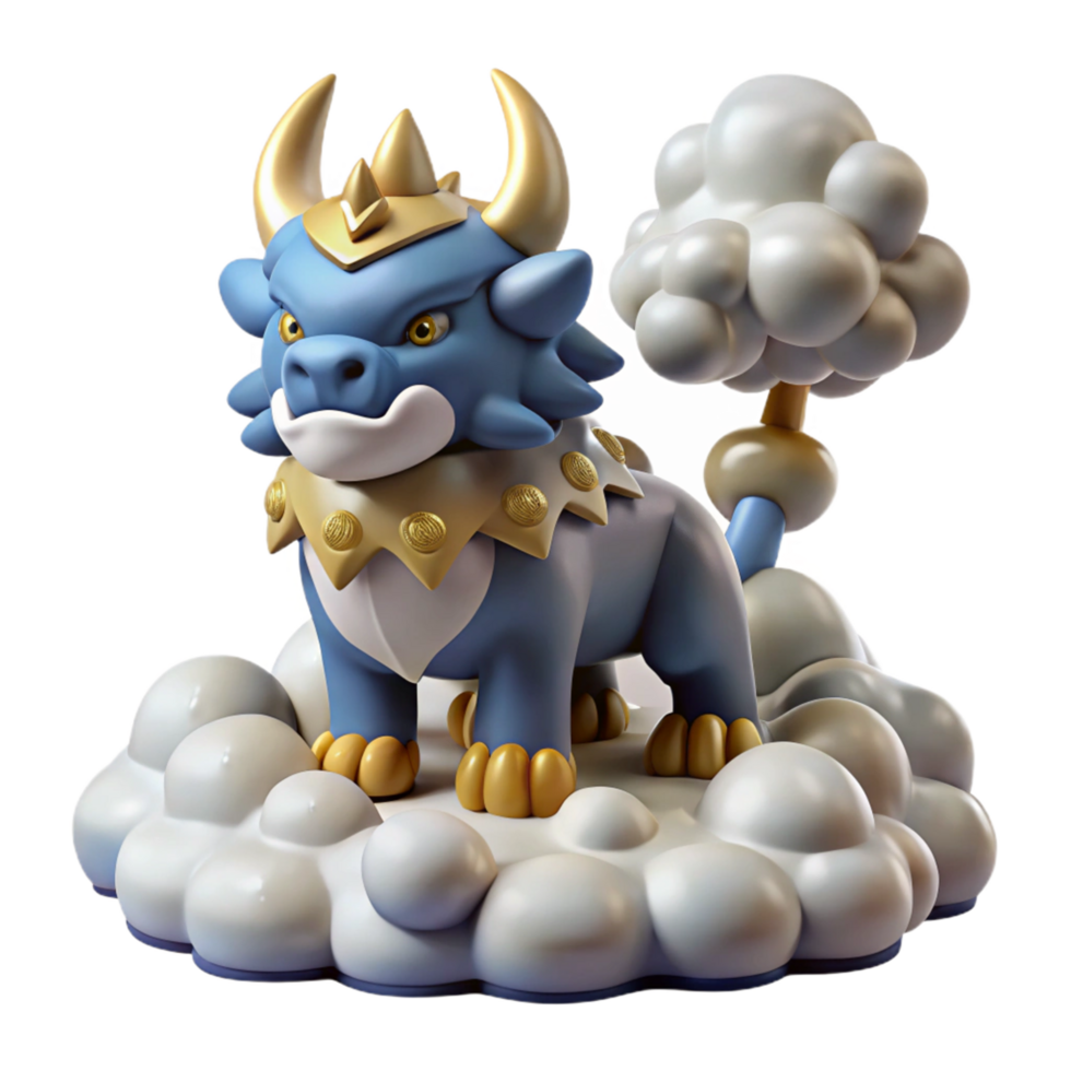 3D Render of a Mythical Blue Bull on Clouds png