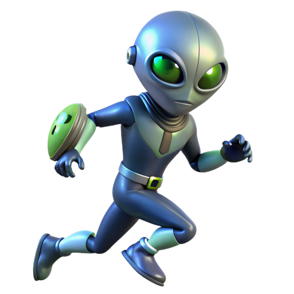Alien Superhero in Action 3D Render of a Running Space Being png