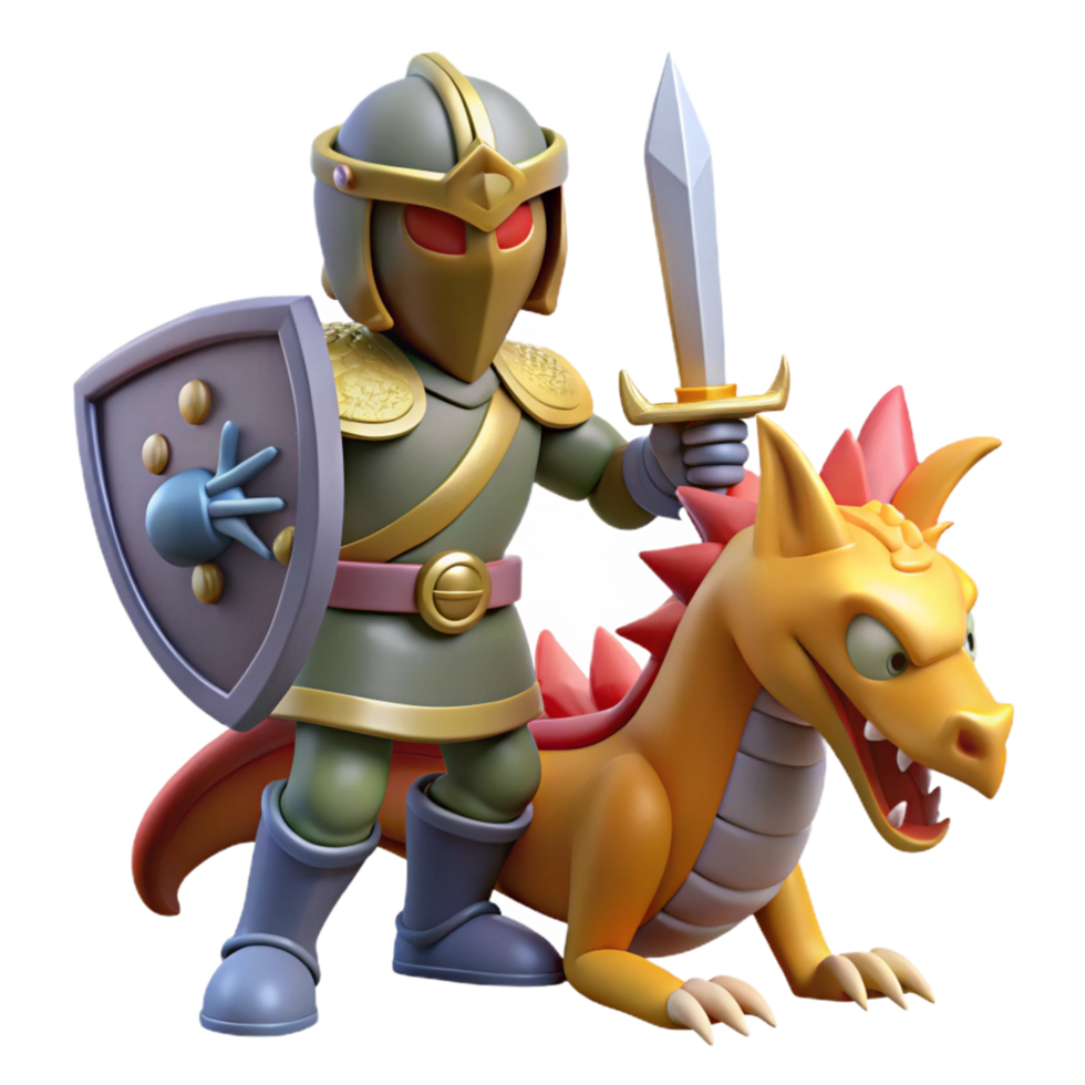 Knight and Dragon A Fantasy Adventure 3D Render png
