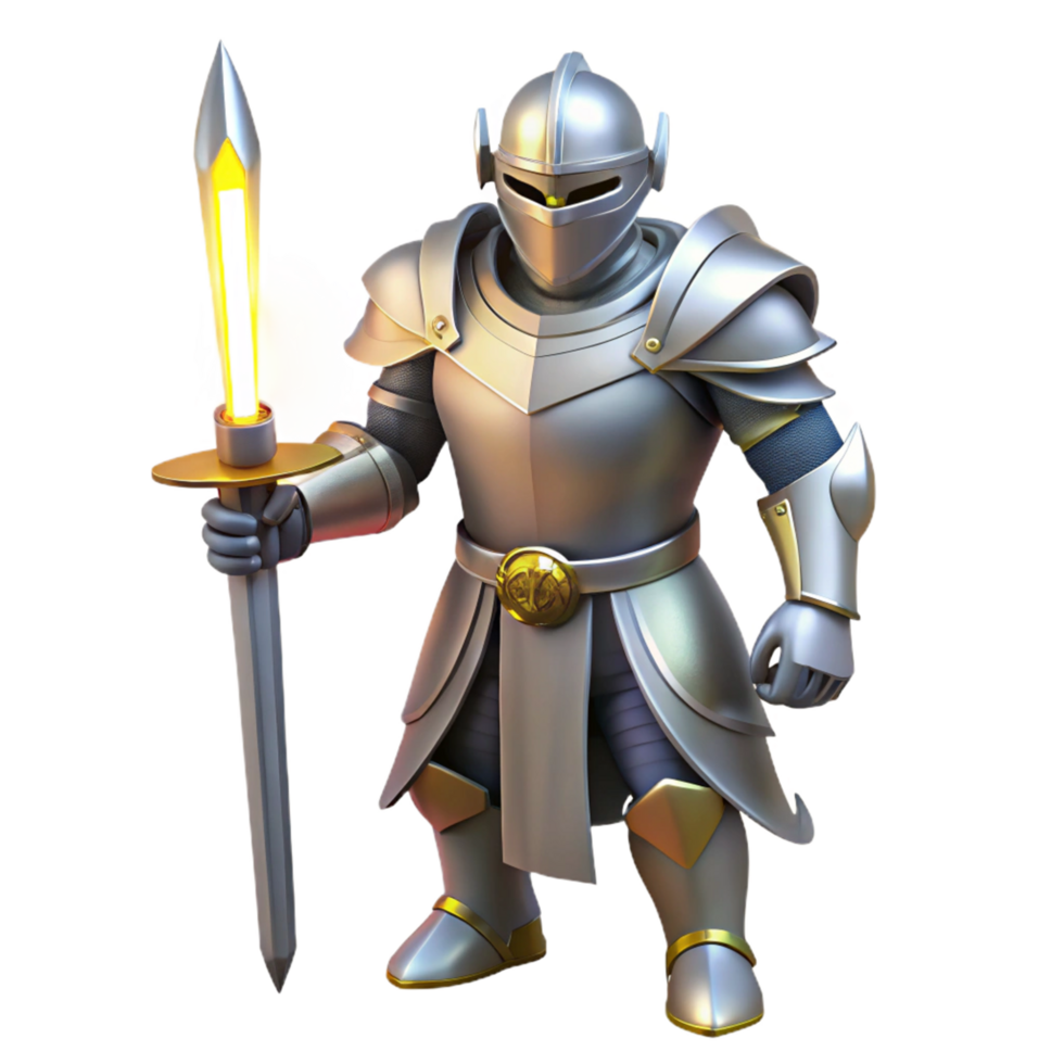 Fantasy Knight with Flaming Spear 3D Render of Medieval Warrior png